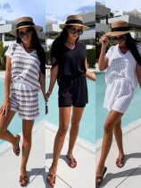 Knitted Short Sleeve Set Knitted Shorts Split Set