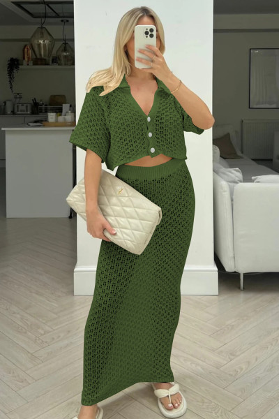 Knitted hook and flower set skirt multi-color cardigan buckle skirt set