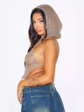 Hooded knitted backless top