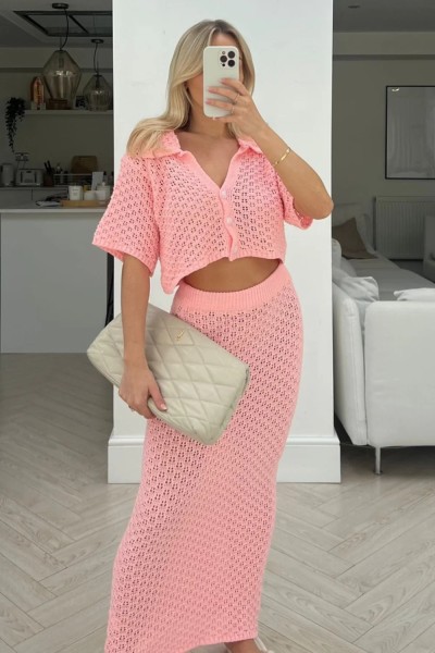 Knitted hook and flower set skirt multi-color cardigan buckle skirt set