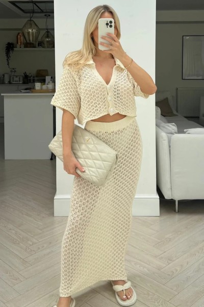 Knitted hook and flower set skirt multi-color cardigan buckle skirt set