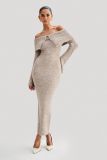 Knitted one shoulder flared sleeve long dress