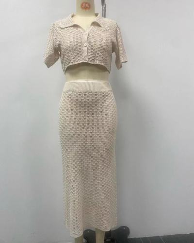 Knitted hook and flower set skirt multi-color cardigan buckle skirt set