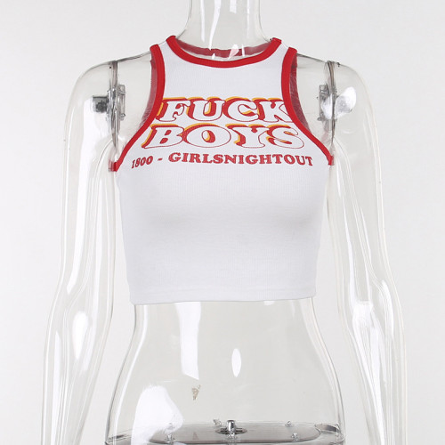 Knitted contrasting letter printed short vest