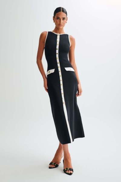 Knitted sleeveless button up dress, long skirt