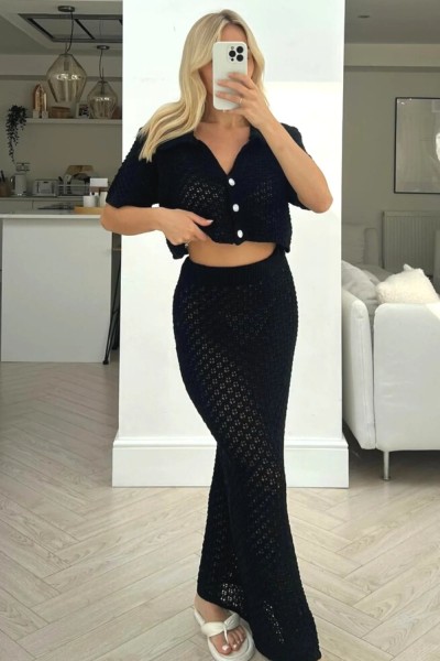 Knitted hook and flower set skirt multi-color cardigan buckle skirt set