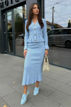 V-neck knitted cardigan half skirt two-piece set V-neck knitted cardigan half skirt two-piece set