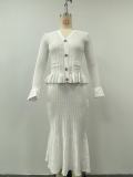 V-neck knitted cardigan half skirt two-piece set