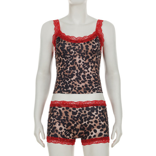 Leopard lace camisole top and shorts set