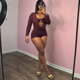 Deep V-low cut solid color jumpsuit