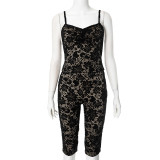Lace see through camisole top, hip lifting pants two-piece set
