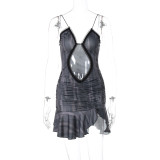 Folded lace hollow out sleeveless camisole dress