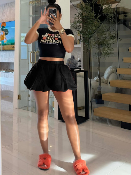 Double layer bubble fluffy elastic band shorts