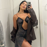 Folded lace hollow out sleeveless camisole dress