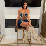 Cowboy two-piece plush strapless, hip hugging short skirt set