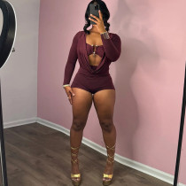 Deep V-low cut solid color jumpsuit