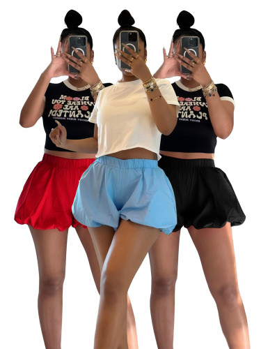 Double layer bubble fluffy elastic band shorts