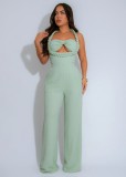 High waisted woven camisole sleeveless loose straight leg jumpsuit