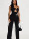 Solid color hollow metal strap backless jumpsuit
