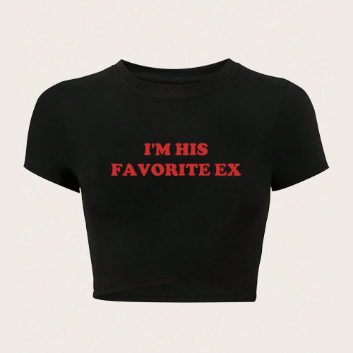 Umbilical letter short sleeved T-shirt top