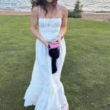 Strap top backless pleated dress