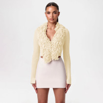 V-neck cardigan, slit long sleeved short sweater