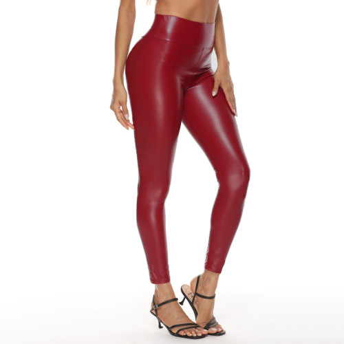 Bright high waisted PU leather pants