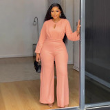Elastic slim fit hollow waist wide leg jumpsuit