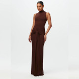 Round neck sleeveless tied dress