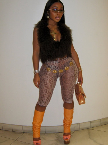 Mid waist stretch animal print seven part leggings