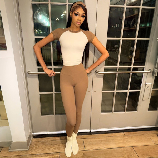 Color blocked yoga suit women's long pants long sleeved set
