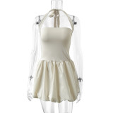 Wrinkled backless dress with lace up one neck princess dress