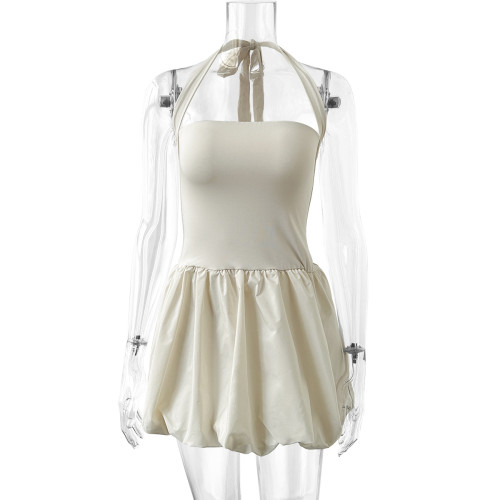 Wrinkled backless dress with lace up one neck princess dress