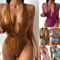 Solid color tight backless one-piece swimsuit