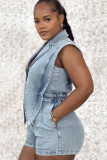 Washed loose denim jumpsuit shorts