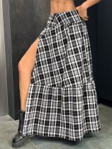 Irregular plaid patchwork split skirt Irregular plaid patchwork split skirt