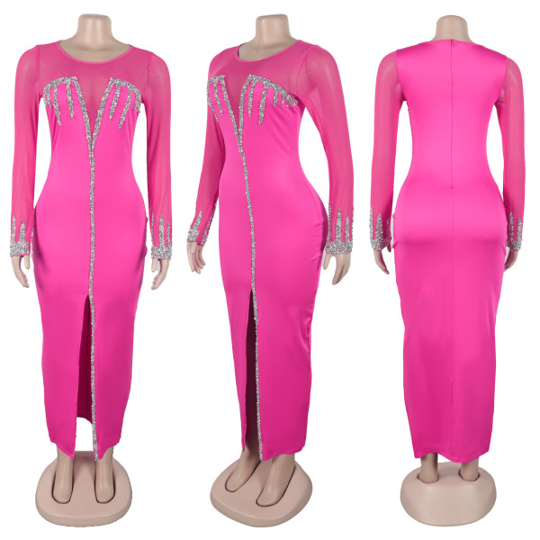 Hot stamping perspective splicing slit dress