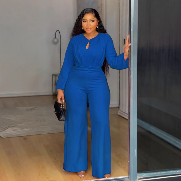 Elastic slim fit hollow waist wide leg jumpsuit