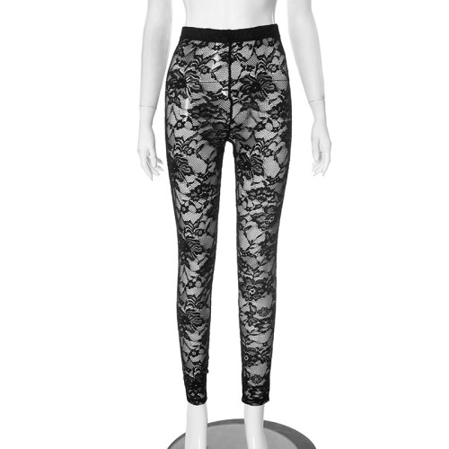Lace leggings, high elasticity mesh, see through outer pants
