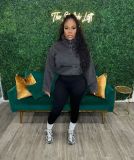 High waisted tight pants washed hoodie two-piece set