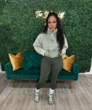 High waisted tight pants washed hoodie two-piece set
