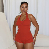 Hanging neck exposed backpack hip short jumpsuit