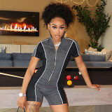 Color blocking zipper elastic sports flat angle jumpsuit