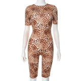 Leopard print long sleeved high waisted jumpsuit