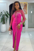 Hot stamping perspective splicing slit dress Hot stamping perspective splicing slit dress