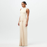 Round neck sleeveless tied dress