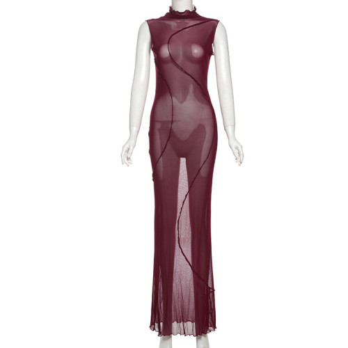 Perspective mesh high waist and hip hugging dress