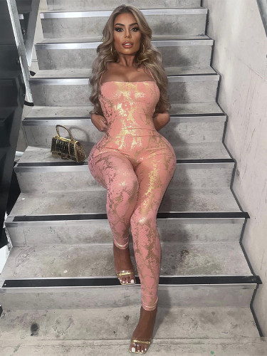 Yoga high waisted hot stamping sports sleeveless jumpsuit