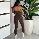 Strapless, backless, tight fitting sports pants jumpsuit