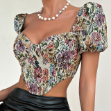 Backless bubble sleeve fishbone camisole vest